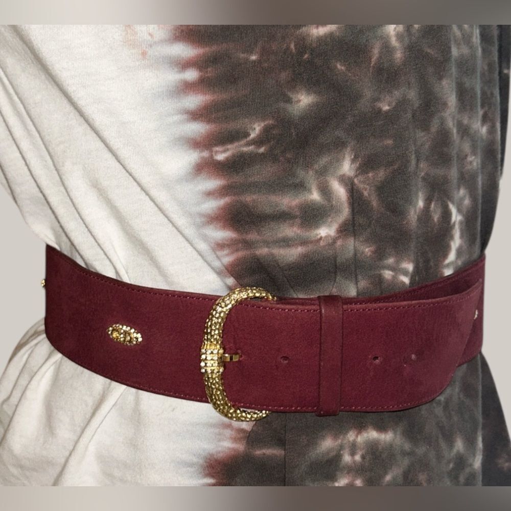 Vintage Christian Dior Burgundy Leather/Suede Belt(Size 70) - Picture 2 of 11